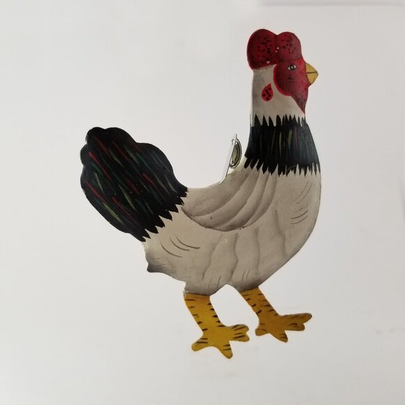 Primitive Chicken Rooster Metal Ornament Figurine Rustic Farmhouse Original Tag - Picture 2 of 9